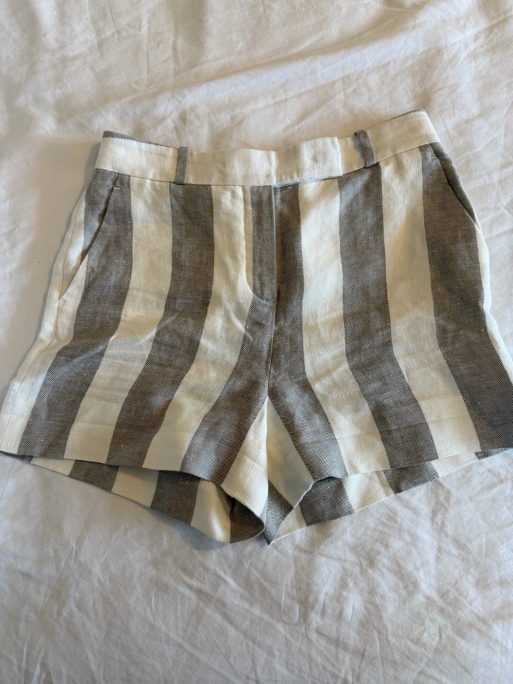 Loro Piana Cream & Brown Striped High-Waist Women's Shorts size 38 women's